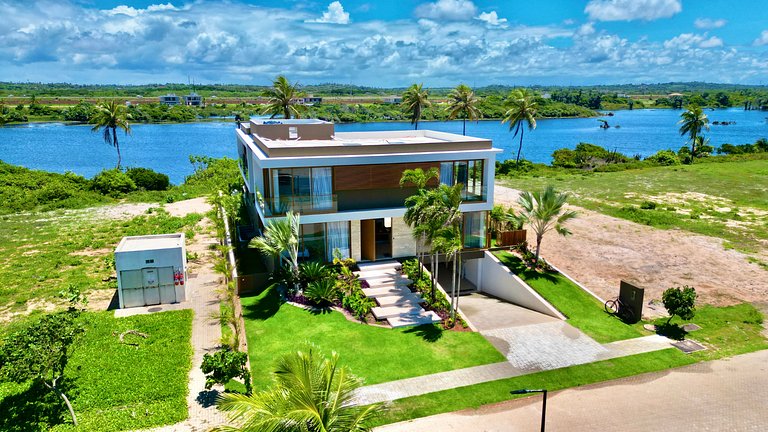 Mansão Alphaville Guarajuba|Casa do Lago Frente Mar e Lagoa
